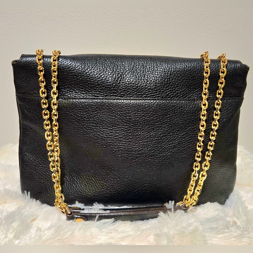 MCM Black Leather Shoulder Bag with Gold Accents with COA - Picture 14 of 16